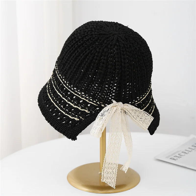 Summer Hats Women Straw Hat Lace knot fisherman cap Bucket Hat Anti-UV Sunscreen Hat Folding Hollow Visor Cap Gift Sun Hat 250516