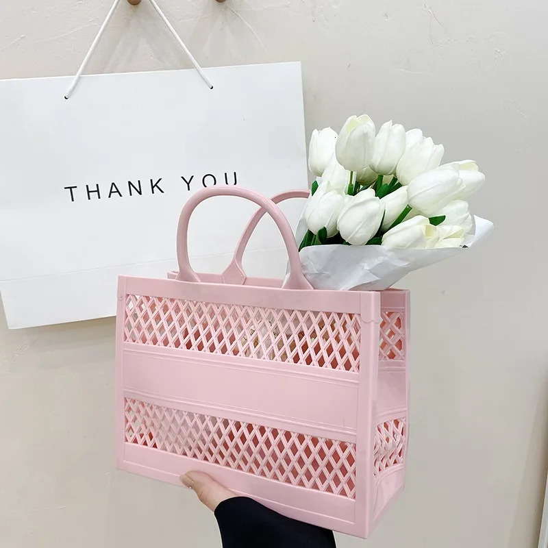 2025 Large Beach Bag PVC Rubber Waterproof Beach Travel Picnic Storage Basket Women Shopping Handbags Sac Jelly Tote Bag Ins 250516