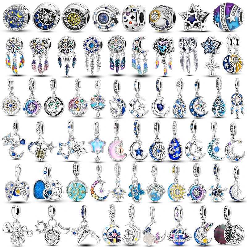 Star Moon Sun Charm 925 Silver Original Tree Of Life Blue Zircon Dreamcatcher Charms Fit Bracelet DIY Jewelry Wedding GiftXJ250517