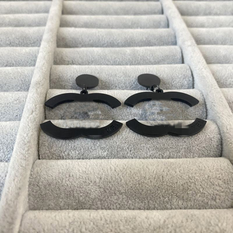 Full Black Color Fashion Designer Earrings Real Picture Big Pendant Stainless Steel Luxury Earrings For Women Wholesale