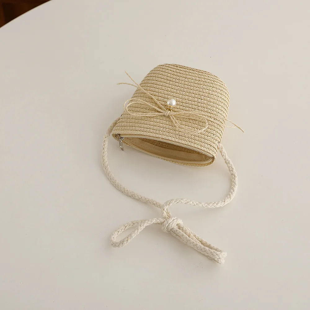 Summer Freshness Pearl Straw Hat Set For Princess Girls Outdoor Traval Holiday Beach Sunscreen Sun Hats And Bag Panama 250517