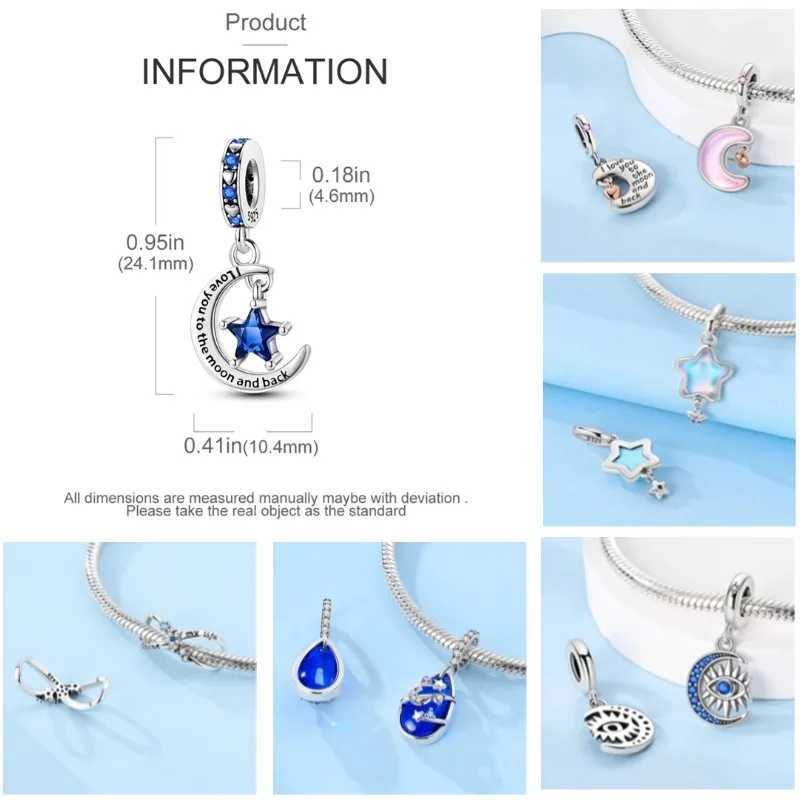 Star Moon Sun Charm 925 Silver Original Tree Of Life Blue Zircon Dreamcatcher Charms Fit Bracelet DIY Jewelry Wedding GiftXJ250517
