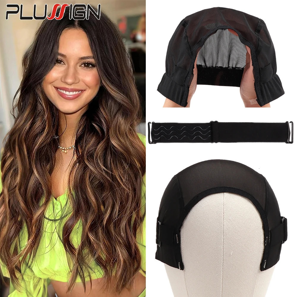 Plussign U Part Wig Caps For Making 4*4 5*5 Lace Closure Splicing Wig Black Wig Making Cap With Elastic Band For Glueless Wigs 250513