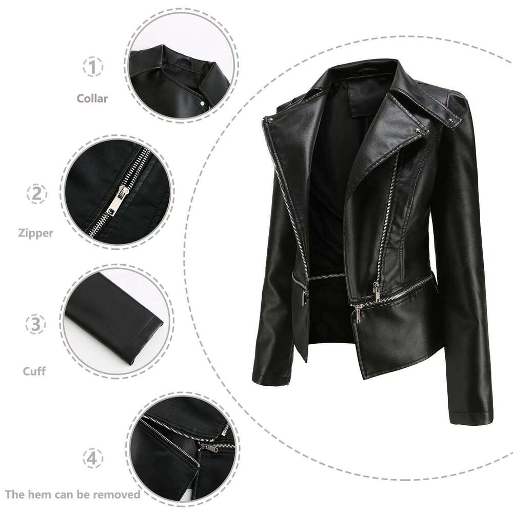 Spring Autumn Leather Jacket Female Detachable Hem Lapel Zipper Casual Coats Women's Locomotive Windbreaker