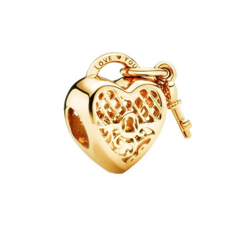 Gold Rose Gold Series Security Chain Heart Pendant Heart-Shed Charm Bead Fit Original European 925 Silver Bracelet DIY JewelryXJ250517
