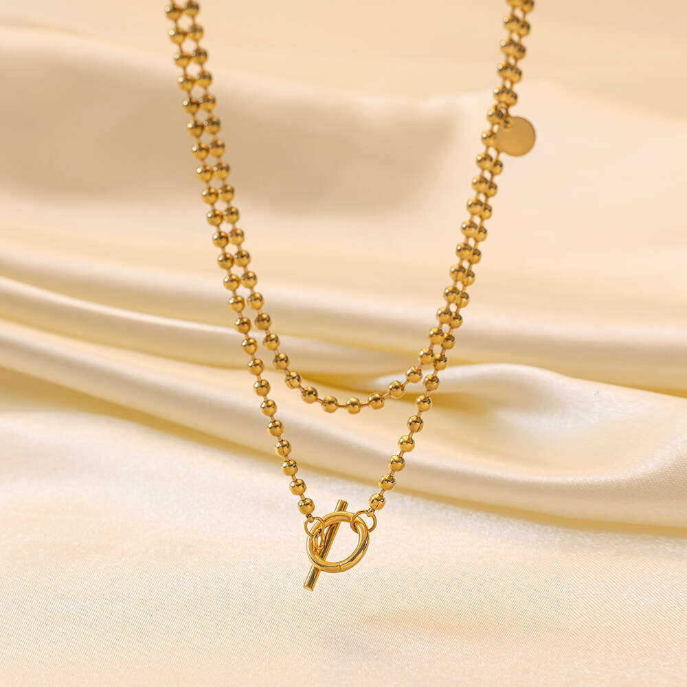Medium to long sweater with stainless steel gold-plated overlay and OT buckle necklace, trendy women's collarbone chain