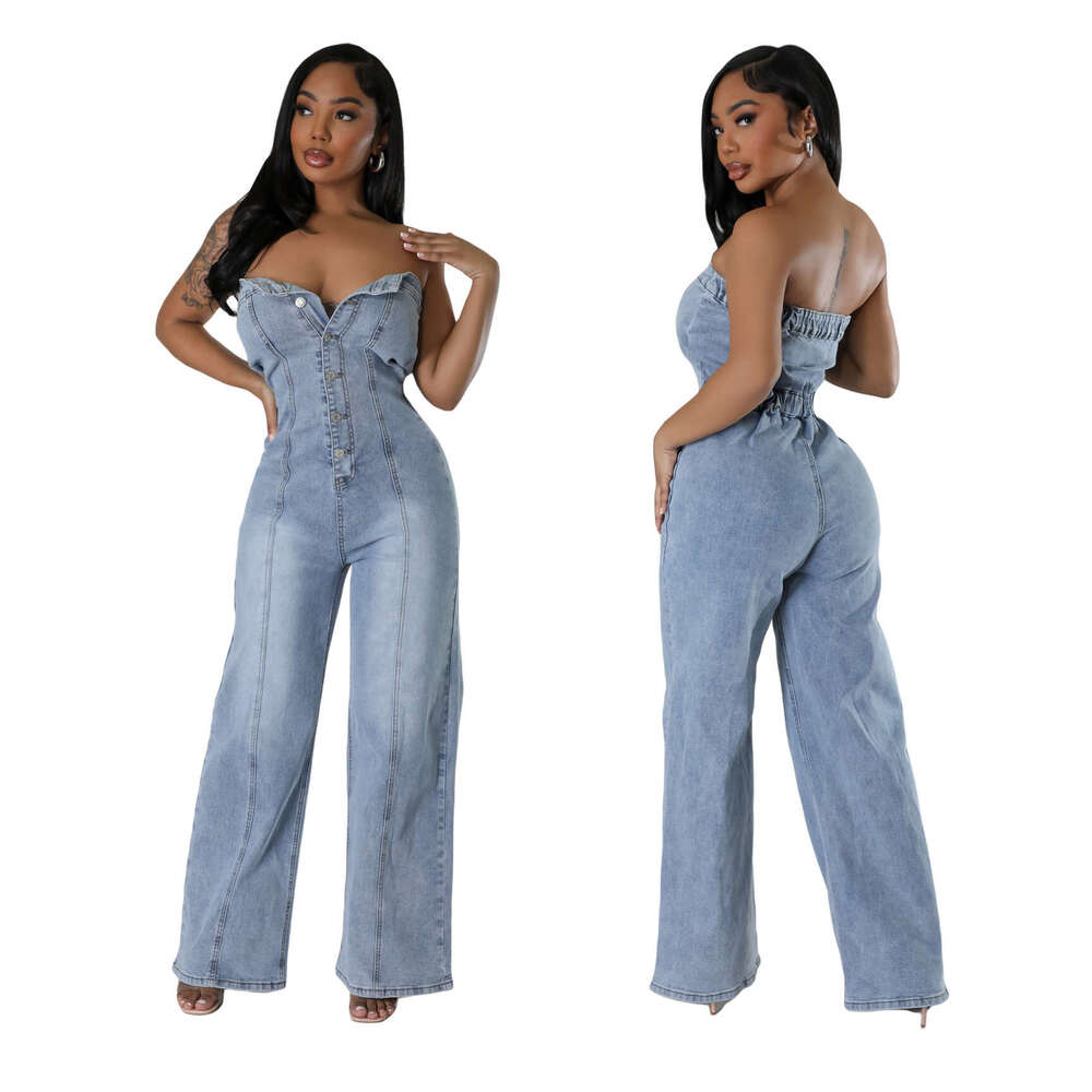 Wide Leg Jumpsuit New Fashionable Strapless Women S Slim Fit Wide Leg Denim Jumpsuit