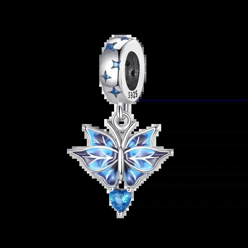925 Sterling Silver Blue Murano Bead Pansy Flower Dangle Charm Fit Original Brand Bracelet And Necklace Jewelry GiftXJ250517