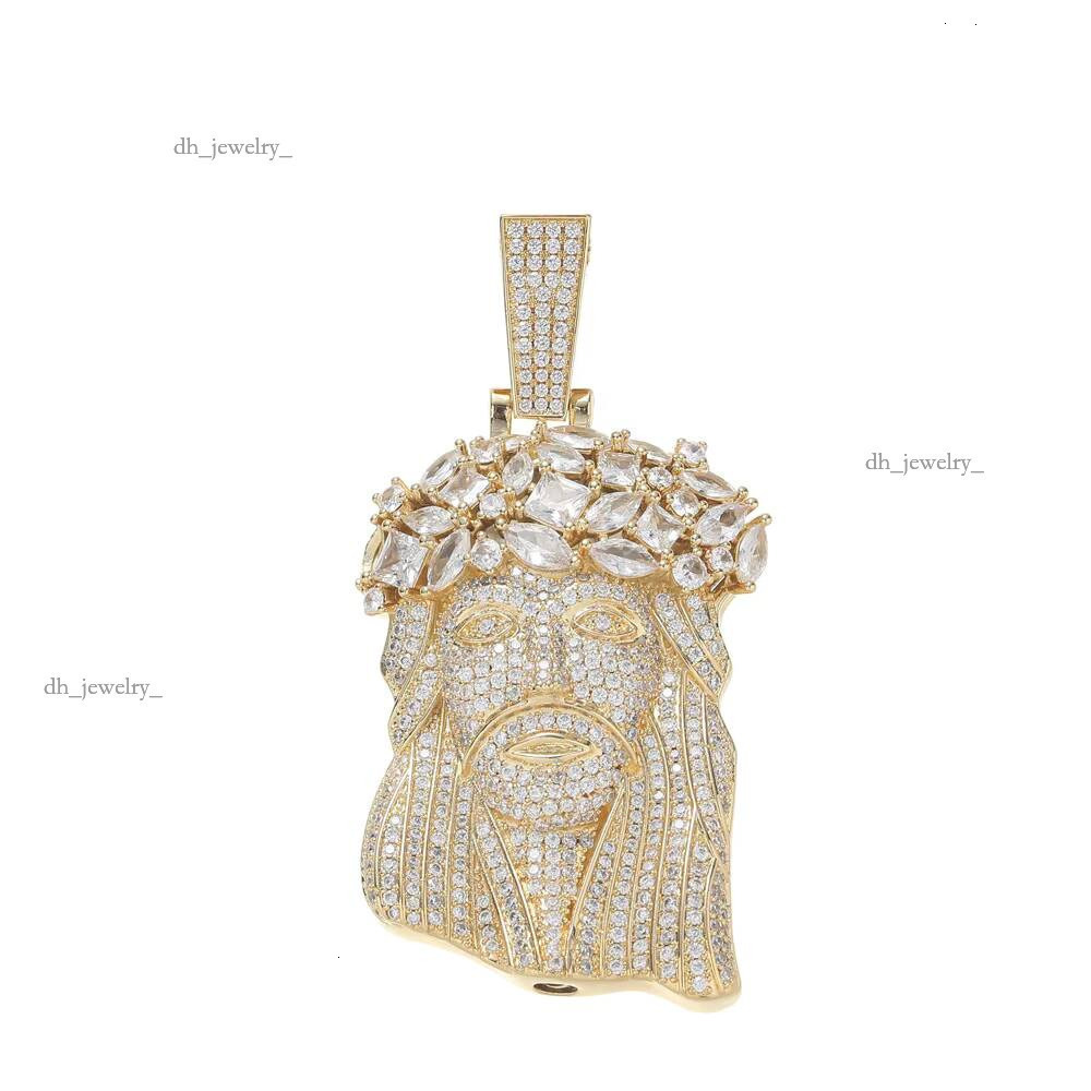 Iced Out Big Size Gold Plated Brass 5A CZ Dia Jesus Head Pendant Necklace With 13mm Cuban Link Chain for Men