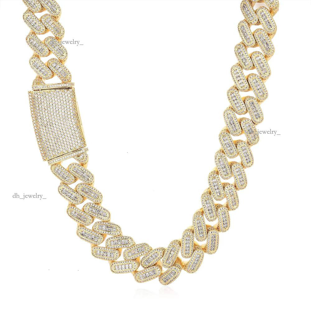 Nuoya Custom Link Necklace for Men 18mm Iced Baguette Dia Hiphop Style Gold Plated Cuban Chain Rappers Jewelry