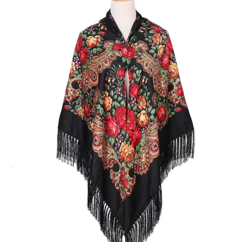 160160cm Women Russian Square Scarf for Woman Shawl Tassel Floral Print Headscarf Wraps Babushka Bandana Beach Travel Blanket 250517