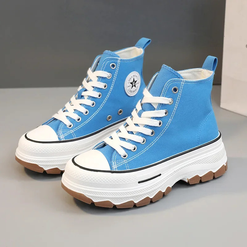 Spring autumn Female Women High Top Sneakers Lace-Up Casual Plarform Height Canvas Non-slip Wear Resistant Vulcanize Shoes 250515