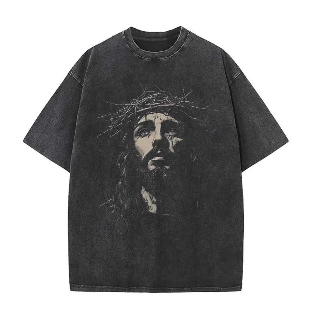 Christian Religious Jesus Forgive Them Father Vintage Washed T-shirt Men Women Gothic Rock Oversized T Shirts Tops StreetwearT250517