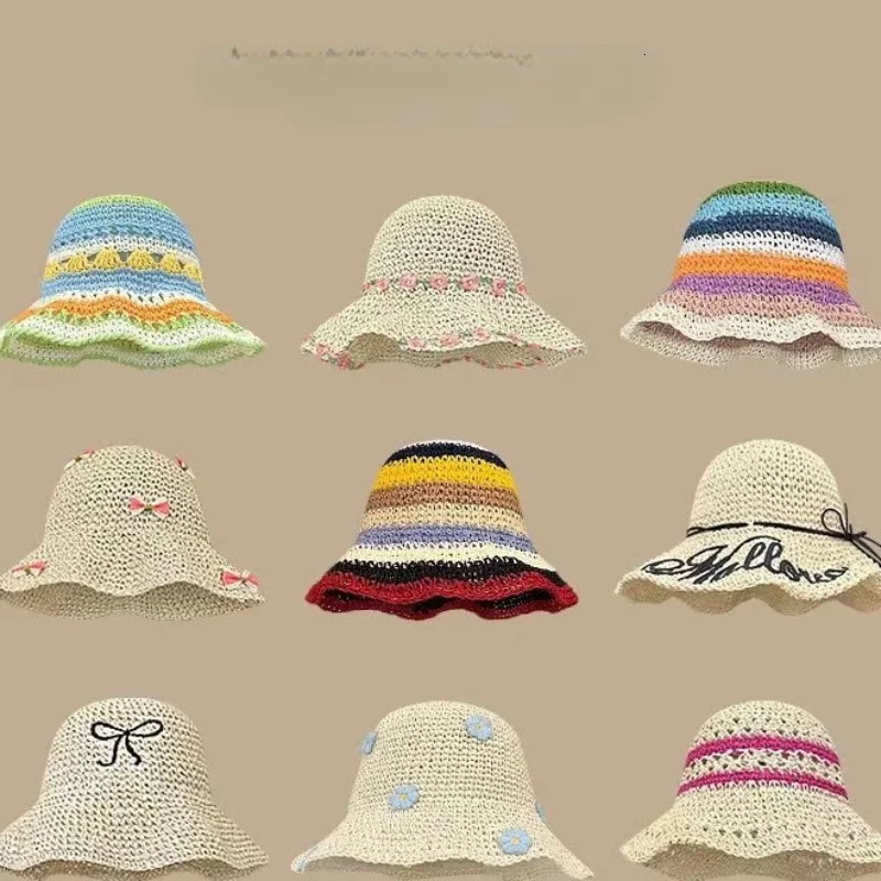 Japanese Sweet Lace Straw Hat Womens Hand-woven Summer Sun Protection Big Brim Sun Hat Travel Beach Sun Hat 250516