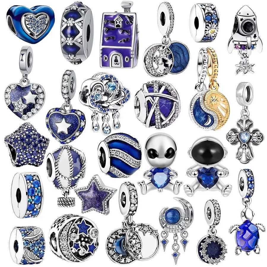 New Arrivals Blue Spinnable HeartCelestial SunStar Moon Charm Bead Fit Original 925 Sterling Silver Pan Bracelet DIY JewelryXJ250517