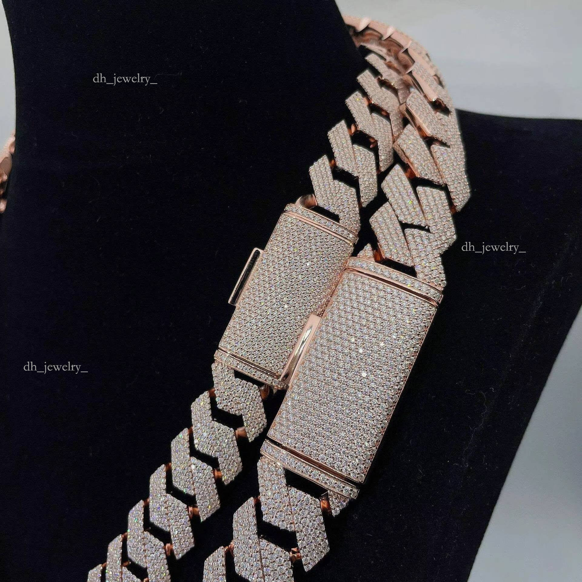 20MM Width Hip Hop Sterling Sier VVS Dia Jewelry Cuban Link Chains Moissanite Necklace for Men Women