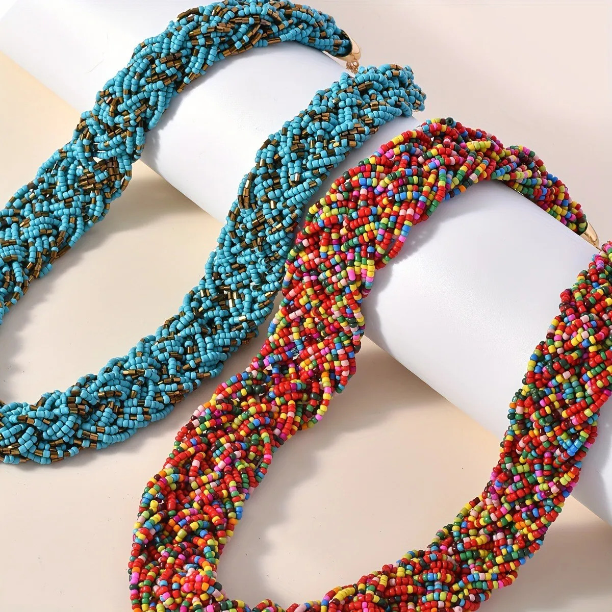 Bohemian fashion exaggerated rice bead necklace hand-woven twisted flower multi-layered bead necklace 250517