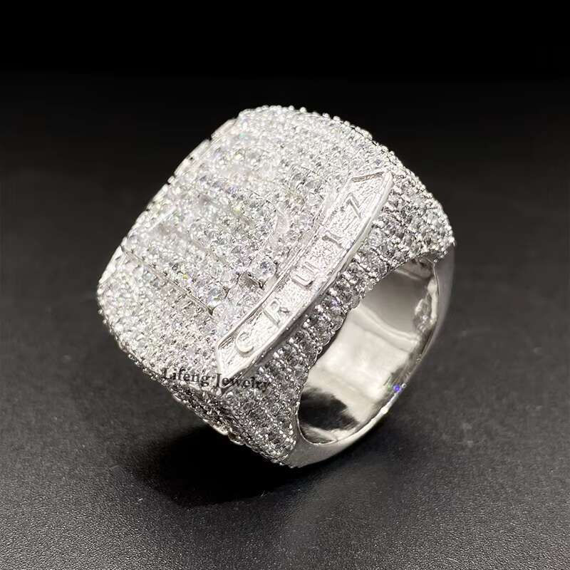 Silver plated white gold VVS Moissanite cut classic hand shaped ice ring hip-hop boutique jewelry gift
