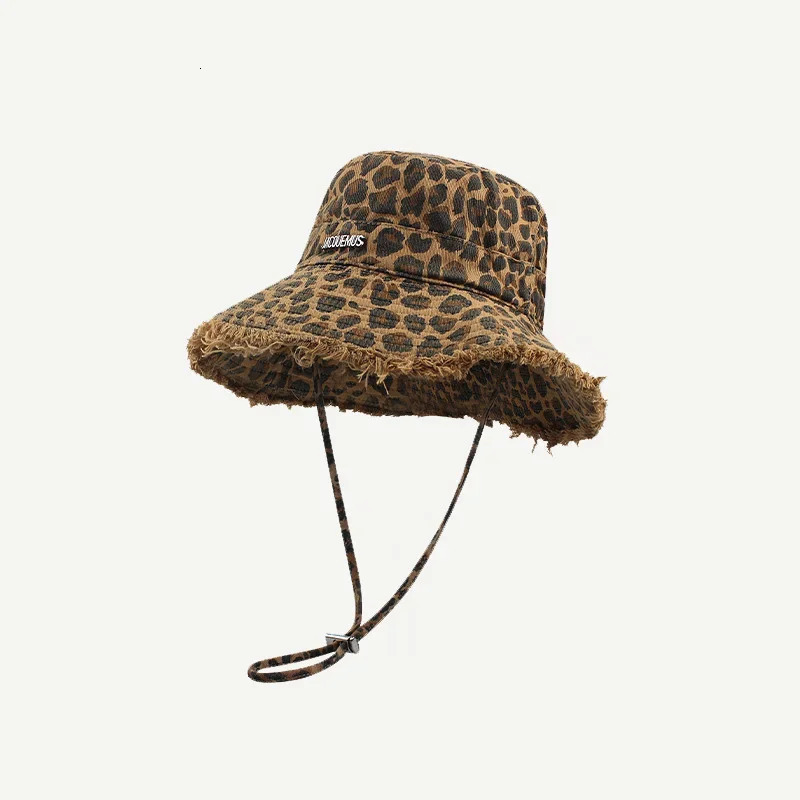 2025 Blue Leopard Print Cowboy Hiking Bucket Hats with String Women Denim Beach Sun Hat Outdoor Bob Panama Summer Fisherman Cap 250516