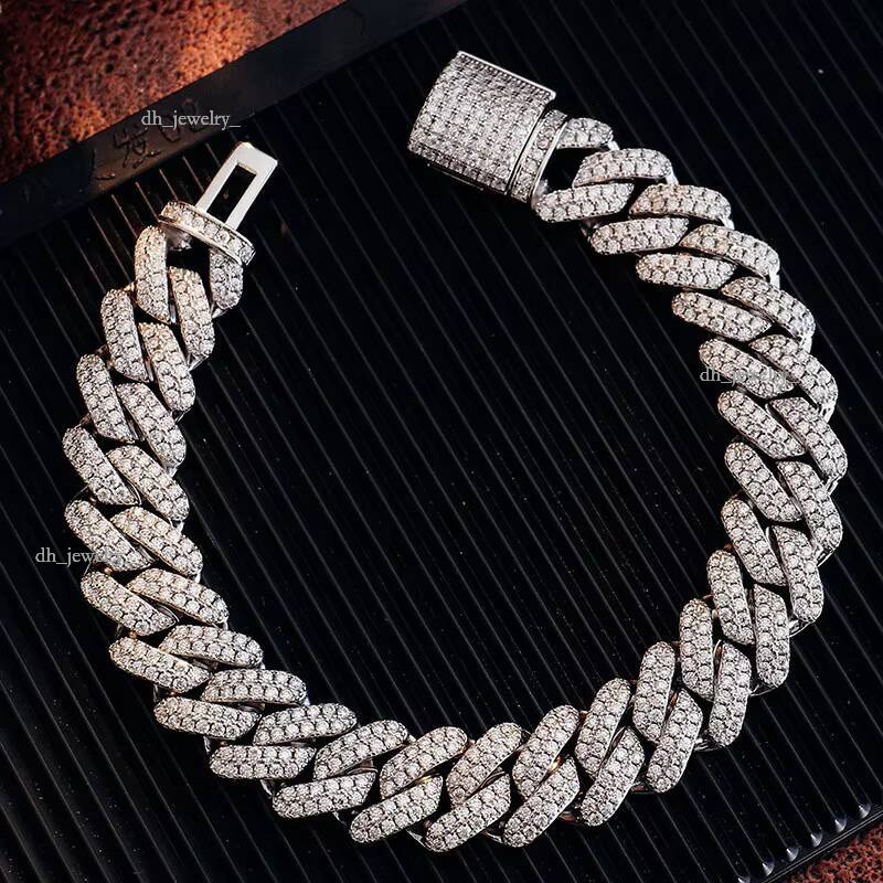15mm Width hip hop Men Necklace Sterling Sier VVS Moissanite Iced Out Link Miami Cuban Chain