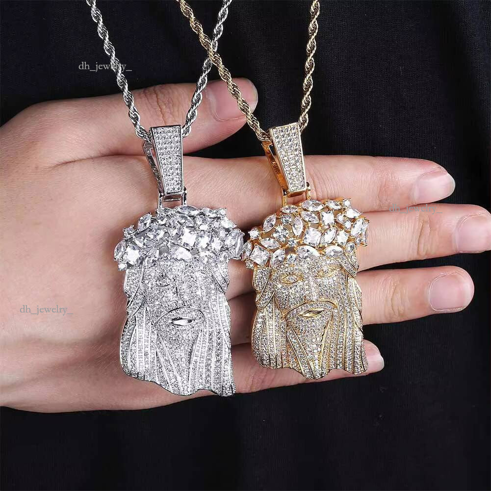 Iced Out Big Size Gold Plated Brass 5A CZ Dia Jesus Head Pendant Necklace With 13mm Cuban Link Chain for Men