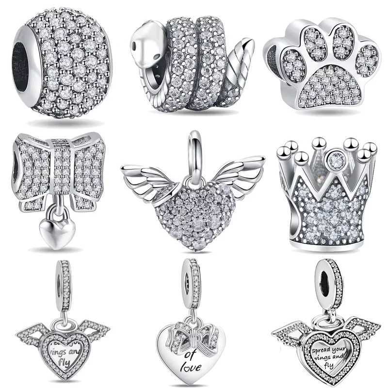 Hot Sale 925 Sterling Silver P Print Feather Angel Wings Charms Beads Fit Original Pantaro Bracelet Bangle Jewelry MakingXJ250517