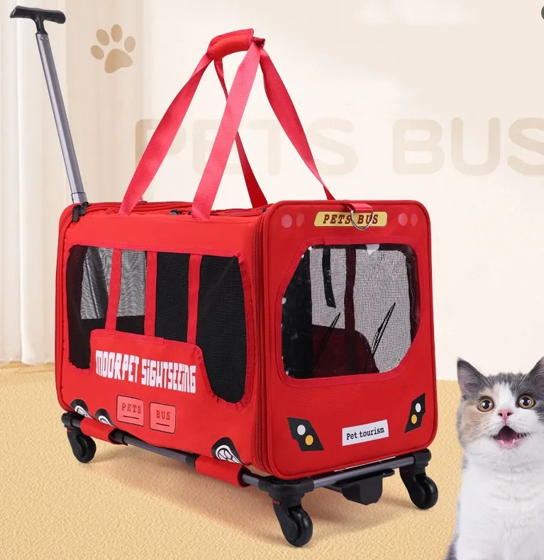 Rolling Carrier- Designed for Dogs & Cats, Breathable Mesh, Expandable Soft-Sided Carrier for Traveland Locking Zippers for Long Distance Car Travel