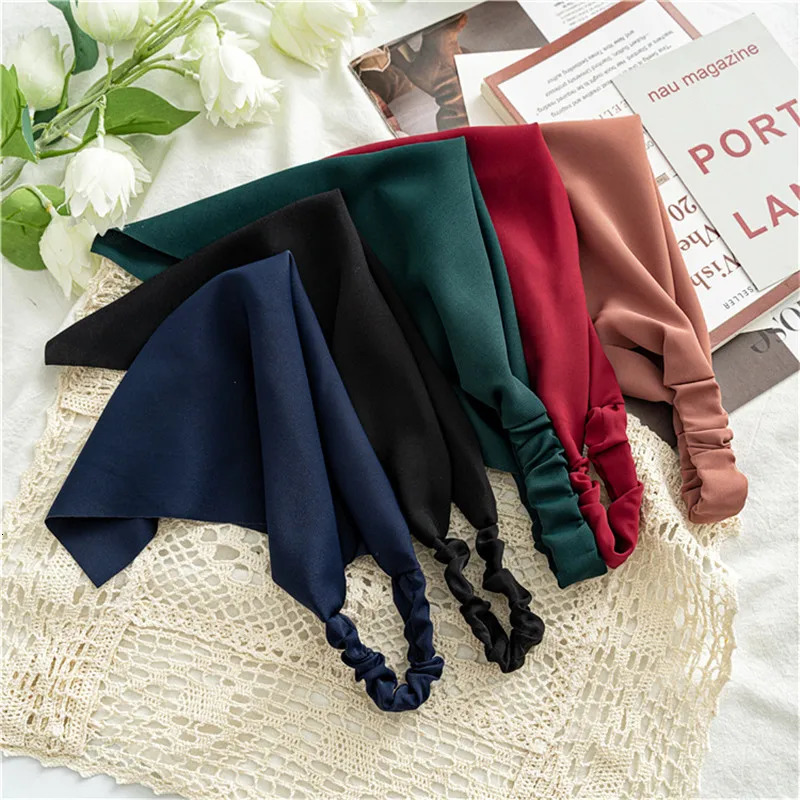 Ruoshui Woman Girls Solid Summer Head Scarf Chiffon Triangle Bandanas Women Elastic Hairband Hair Accessories Headwear Ornaments 250516