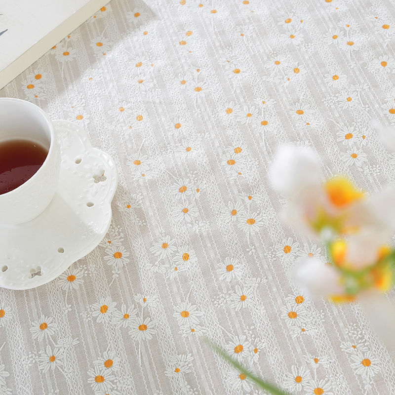Waterproof and oil-proof tablecloth cotton and linen fabric dining table coffee table round table square tablecloth daisy floral desktop H56L01