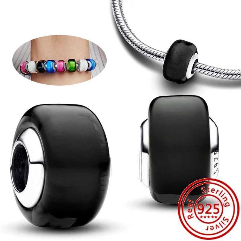 New 925 Sterling Silver Solid Color Murano Glass Charm Shining Beads Fit Original Pantaro Charms Bracelet Fine Jewelry WholesaleXJ250517