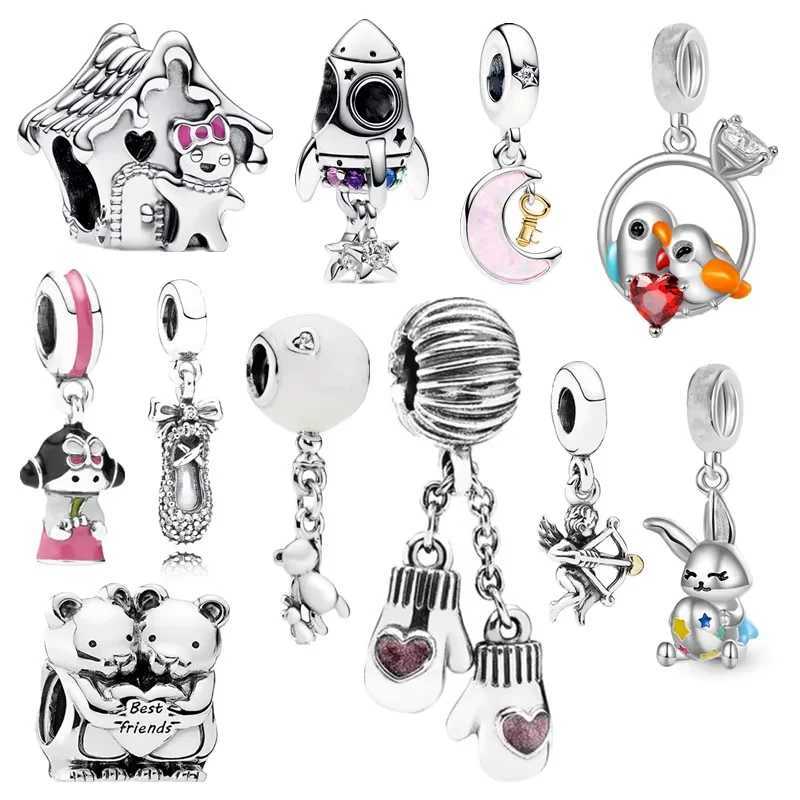 DIY Jewelry Gift Pink Moon Rocket G bird Rabbit Bear Girl Charm Pendant Beads Fit Original 925 Sterling Silver Pan BraceletXJ250517
