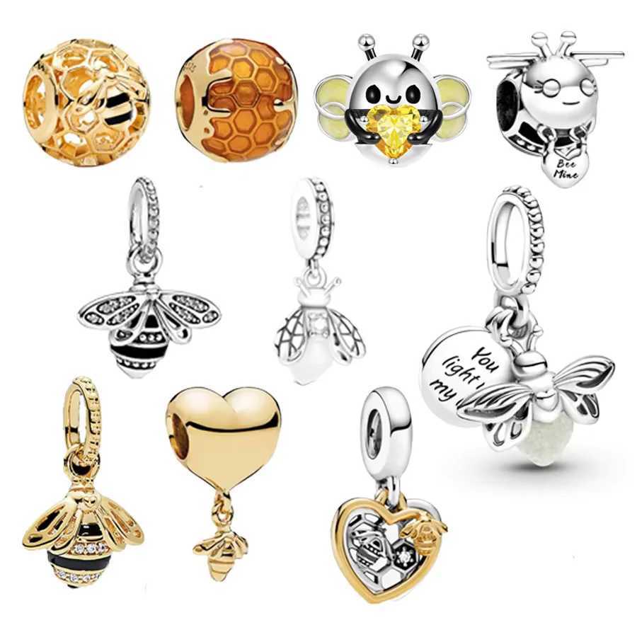Gold ly Bee Beads Fit Original 925 Sterling Silver Charm Bracelet Necklace Glow at night Firefly Pendant DIY JewelryXJ250517