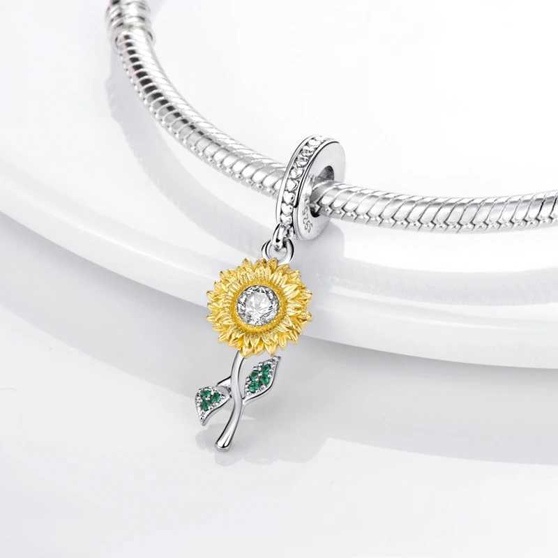 925 Silver Flower Charms Sunflower Tulip Pendants Fit Original Pan Bracelet Making Jewelry BaedsXJ250517