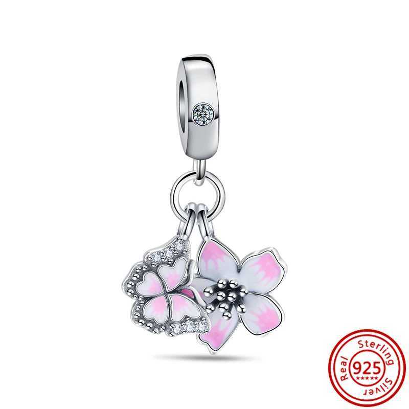 New 925 Sterling Silver Dert Doughnut Flower Cream Pink Heart Beads Fit Original Pendant Charms Bracelet DIY Jewelry GiftXJ250517