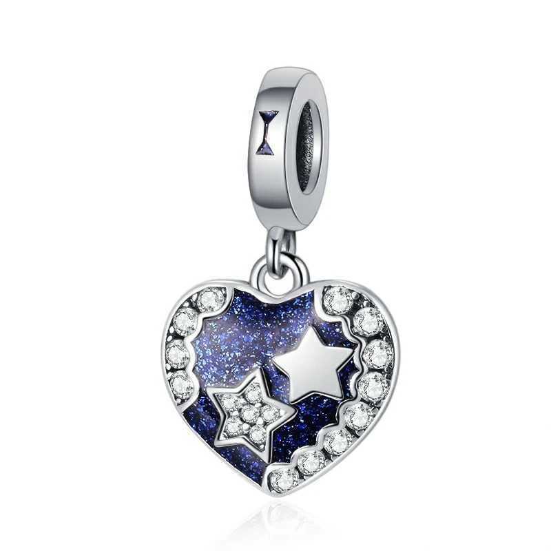 New Arrivals Blue Spinnable HeartCelestial SunStar Moon Charm Bead Fit Original 925 Sterling Silver Pan Bracelet DIY JewelryXJ250517