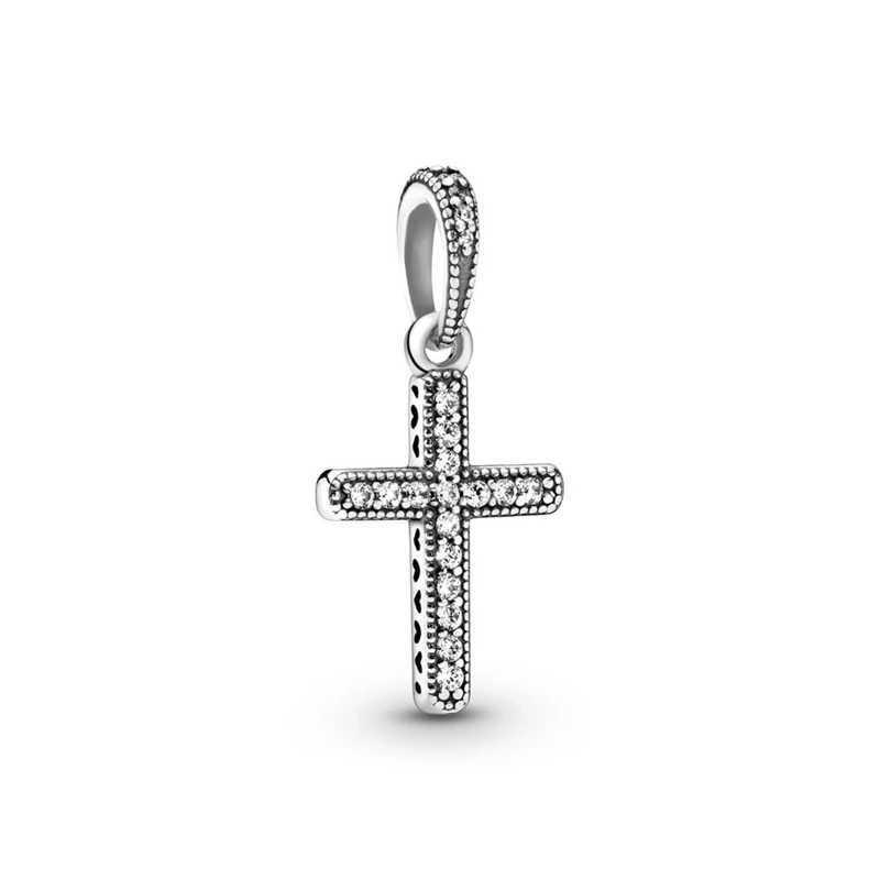 Exquisite Sparkling Golden Rose Gold Cross Pendant Charm Bead Fit Original Silver 925 Bracelet Necklace DIY Jewelry GiftXJ250517