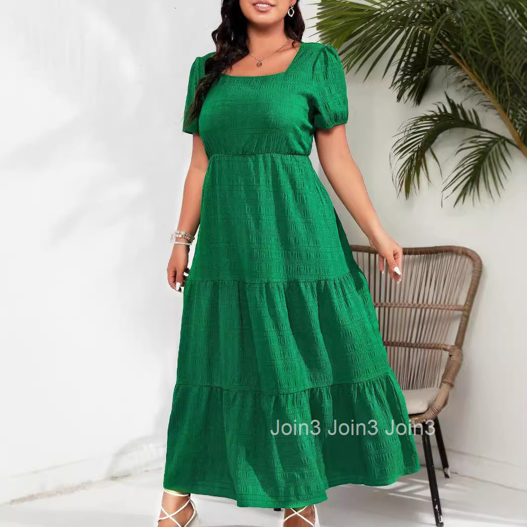 Womens Bubble Sleeves Square Neck Back Pleated Short Sleeve Pocket Dress