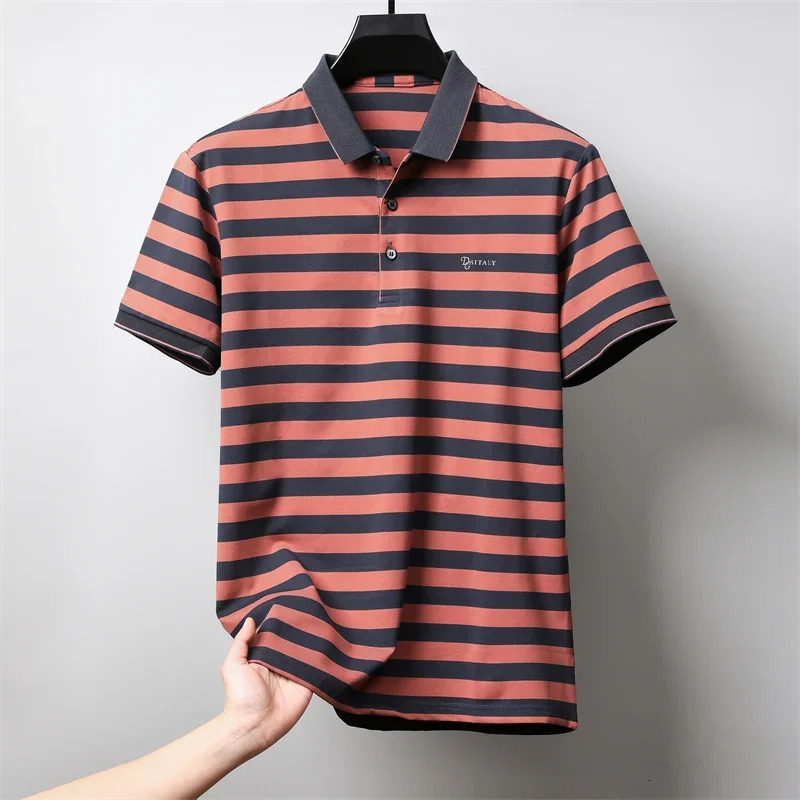 Personalized striped color mens short sleeved polo shirt fashion Exquisite embossed summer casual collar Tshirt 250506Z