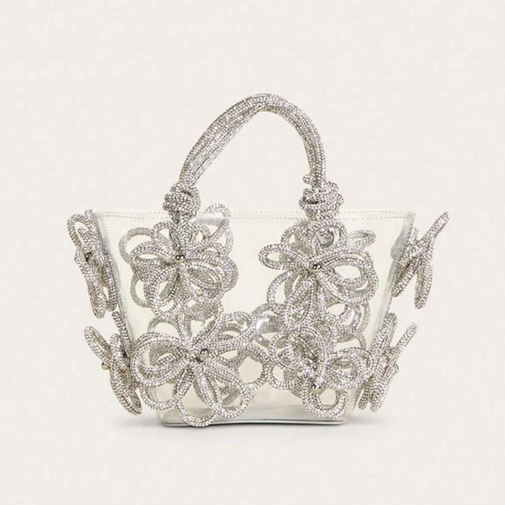 Dia Flower Basket PVC Clear Handbags Designer Crystal Shoulder Bag Rhinestone Bucket Bags for Women Clutch