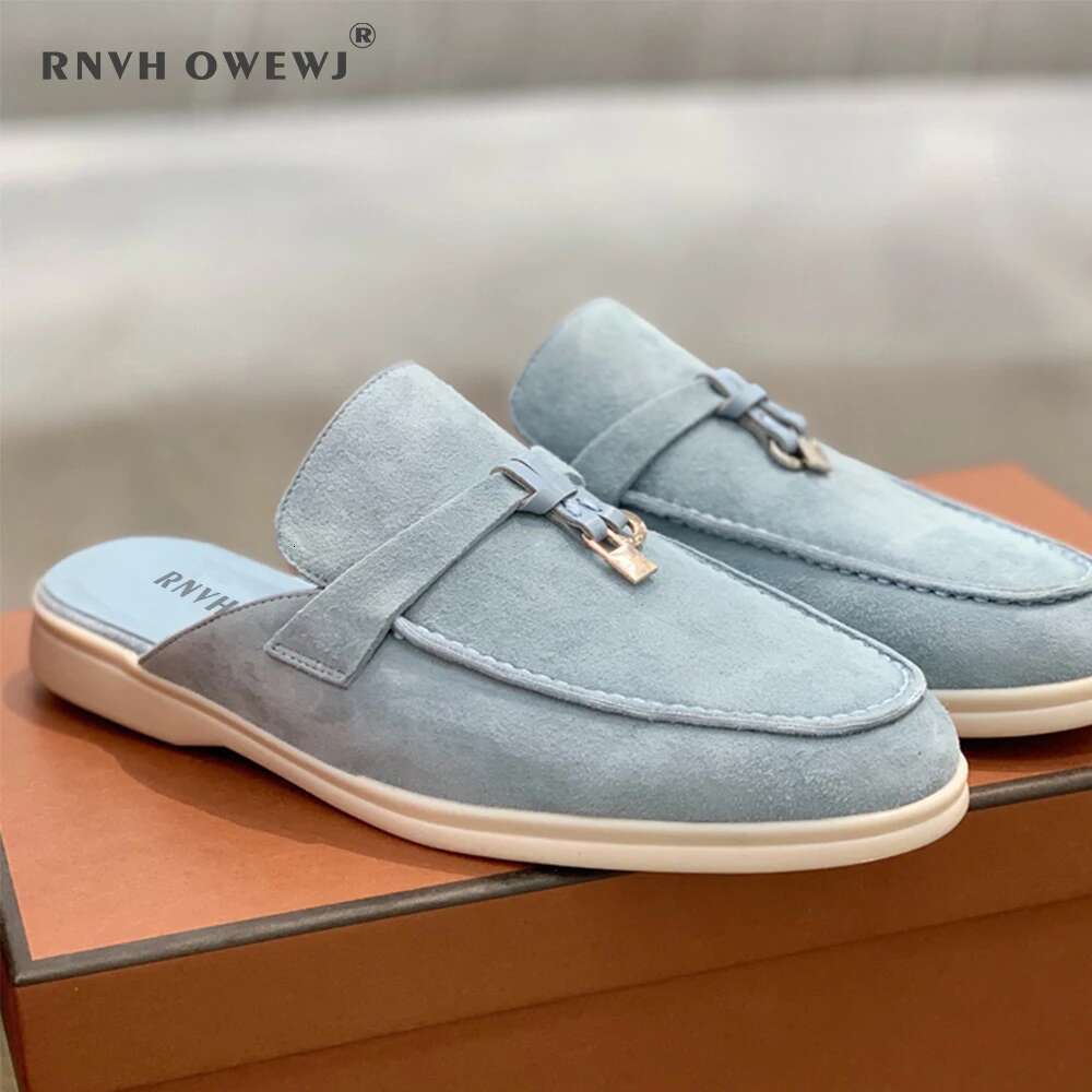 2025 Women's Flat Loafer Summer Top Quality Suede Leather Tassel Metal Buckle Slipper Mules Comfortable Slip on Shoes