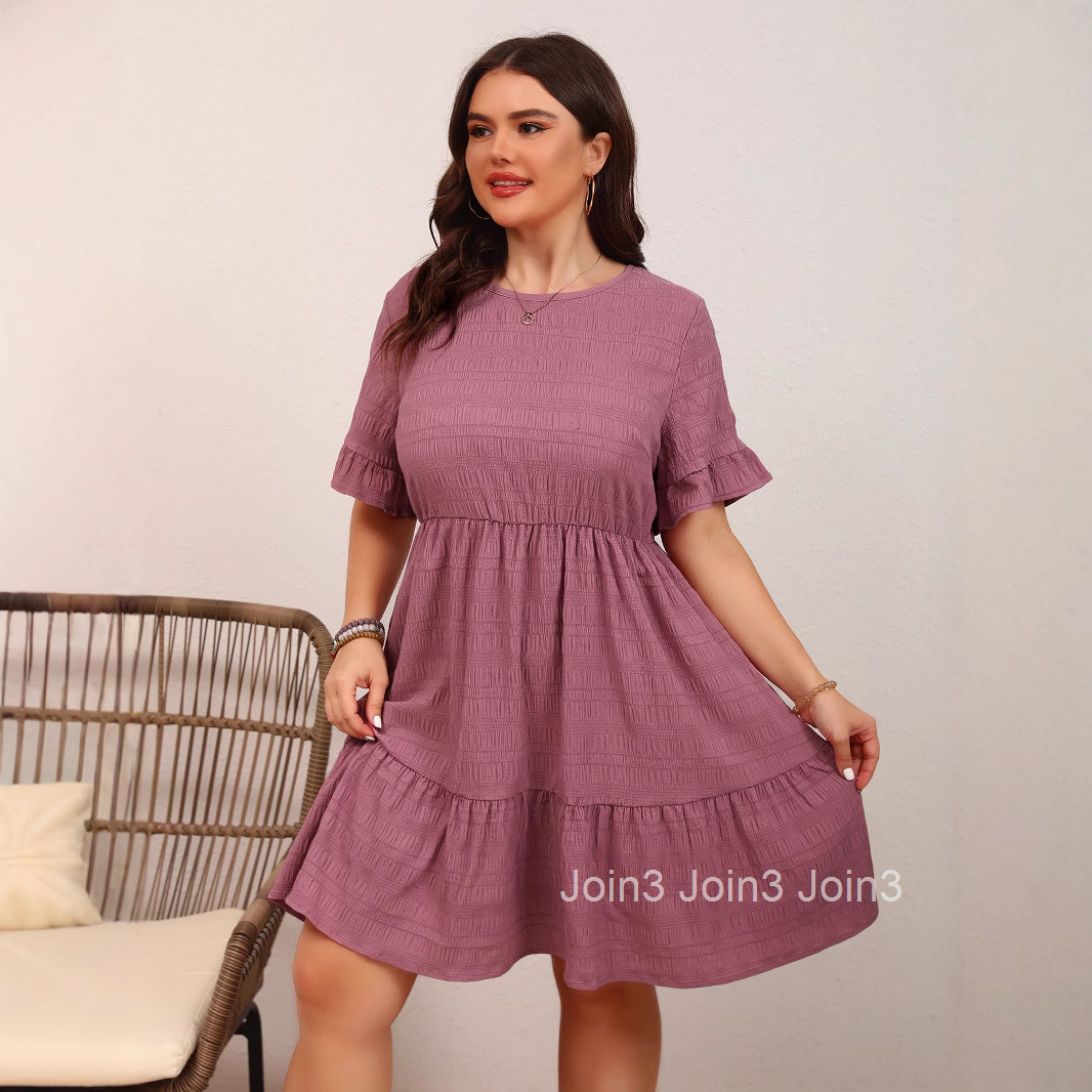 Womens Dress Loose Casual Short Sleeved Waist Flowing Dress