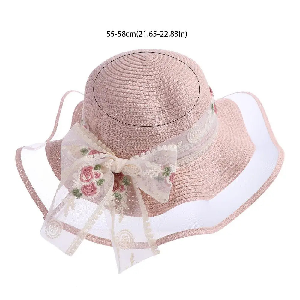 Elegant Spring Summer Beach Straw Hat Big Brim Foldable Lace Bow Straw Hat Travel French Style Womens Sun Hat Girls 250516