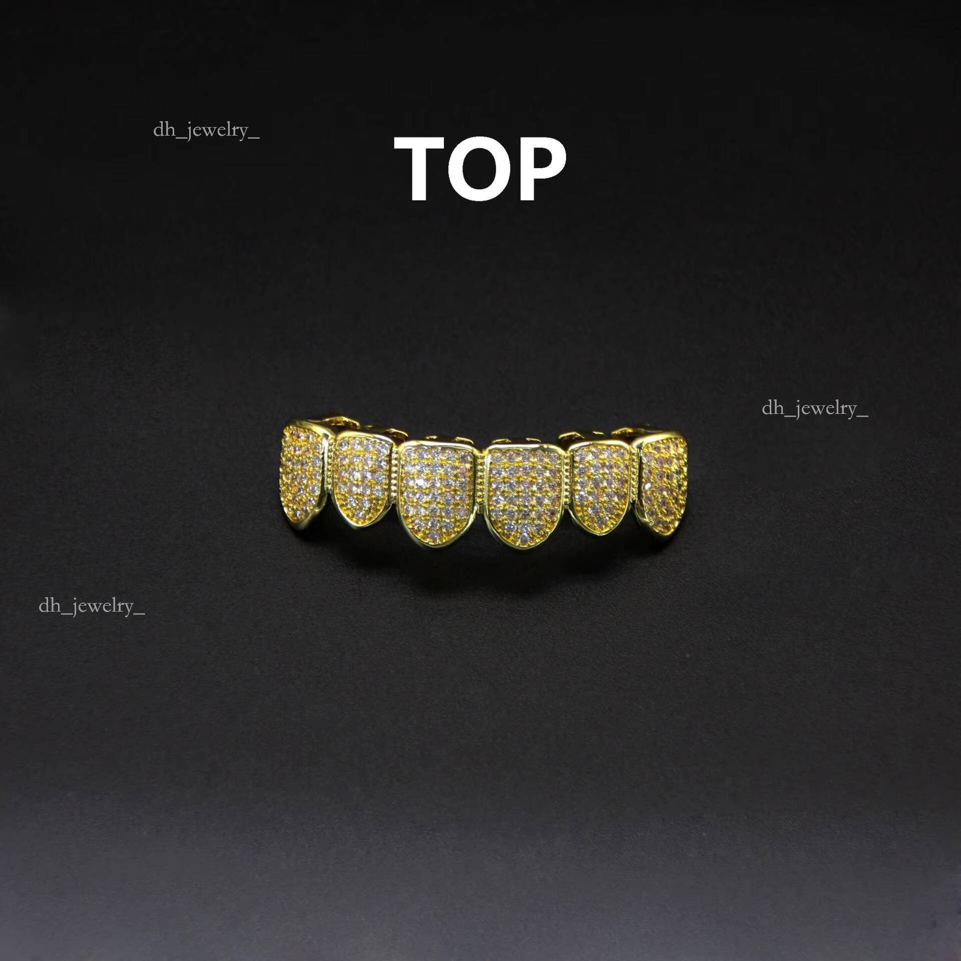 Hip Hop Brass Bling Zircon Grillz Top Bottom Iced Out Dia Teeth Grill for Women and Men a Set of Tooth Jewelry