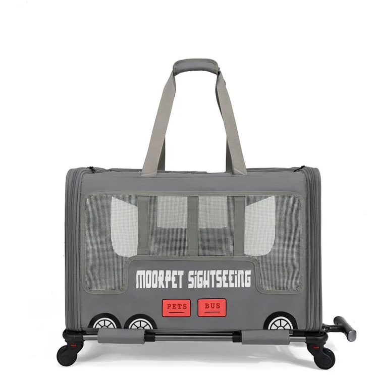 Rolling Carrier- Designed for Dogs & Cats, Breathable Mesh, Expandable Soft-Sided Carrier for Traveland Locking Zippers for Long Distance Car Travel