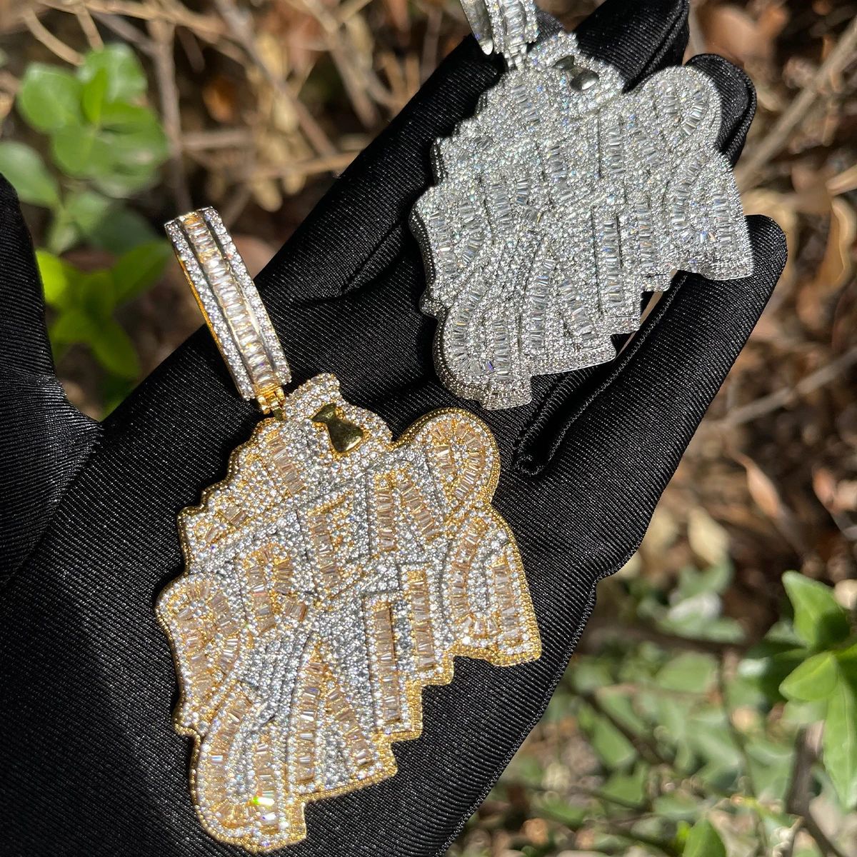Hip Hop BREAD GANG Letters Pendant Necklace 5A Zircon Gold Plating Mens Jewelry