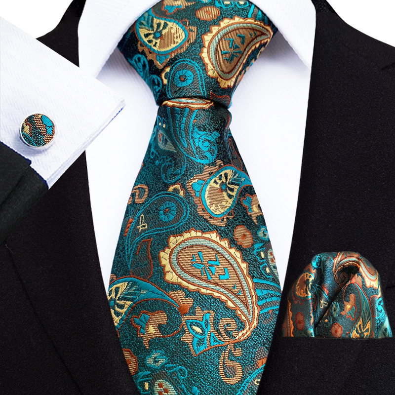 YBlue Red Black Mens Silk Tie With Pocket Square Cufflinks Set Novelty Paisley Necktie For Male Formal Casual Party Barry.Wang 241224