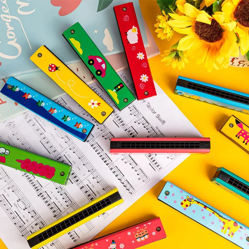 Wooden Harmonica 16 Holes Musical Instruments For Beginners Kids Montessori Early Childhood Education Toys Party Favors