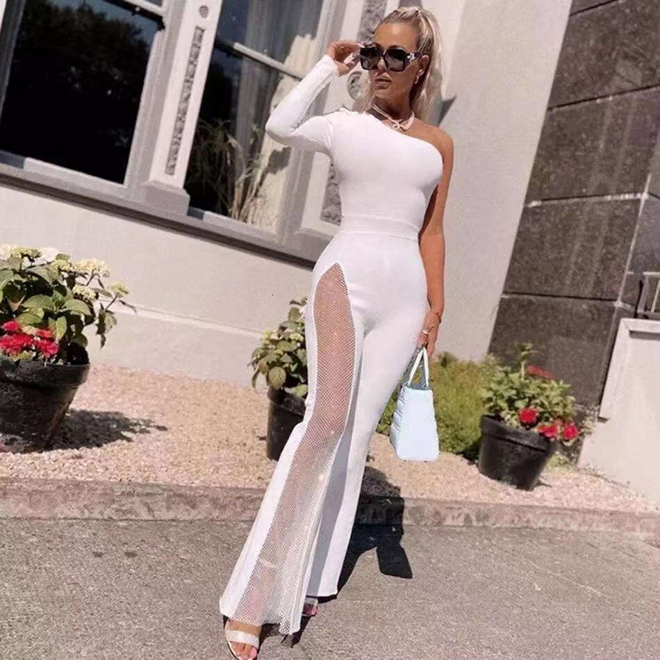 Wide Leg Jumpsuit Fashion Women S Single Sleeve Grid Bellbottom Pants With Temperament Bandage And Jumpsuit