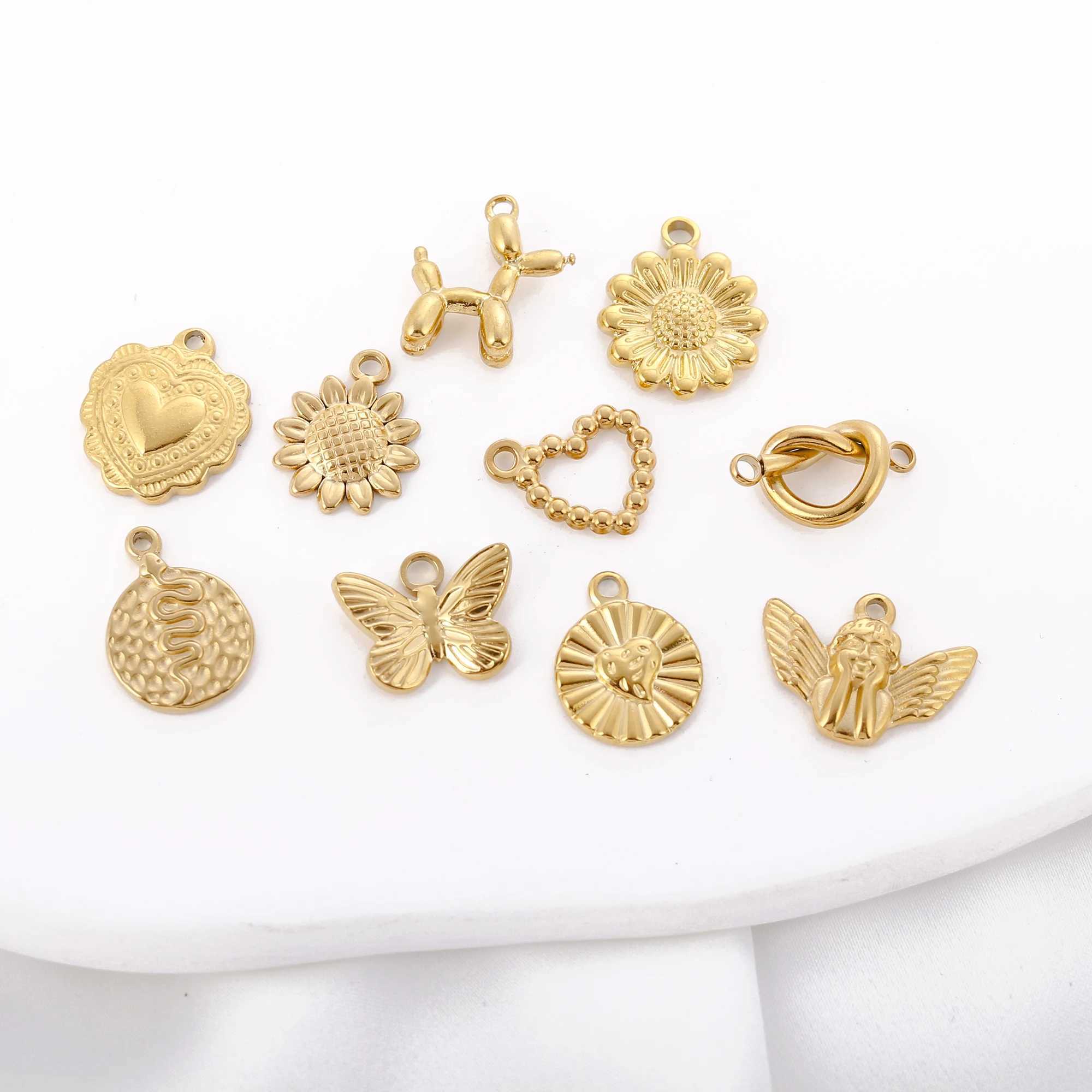 3PCS Stainless Steel Heart Butterfly Sunflower Snake Cute Dog Charms For Jewelry Making Supplies Diy Necklace Earrings BraceletXJ250517
