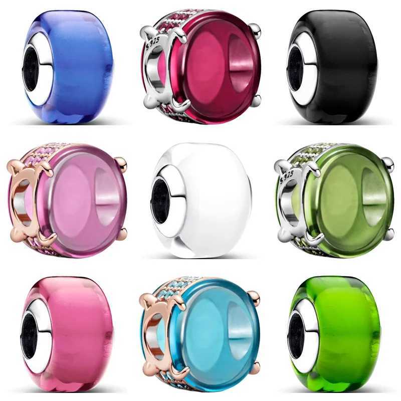 New 925 Sterling Silver Solid Color Murano Glass Charm Shining Beads Fit Original Pantaro Charms Bracelet Fine Jewelry WholesaleXJ250517